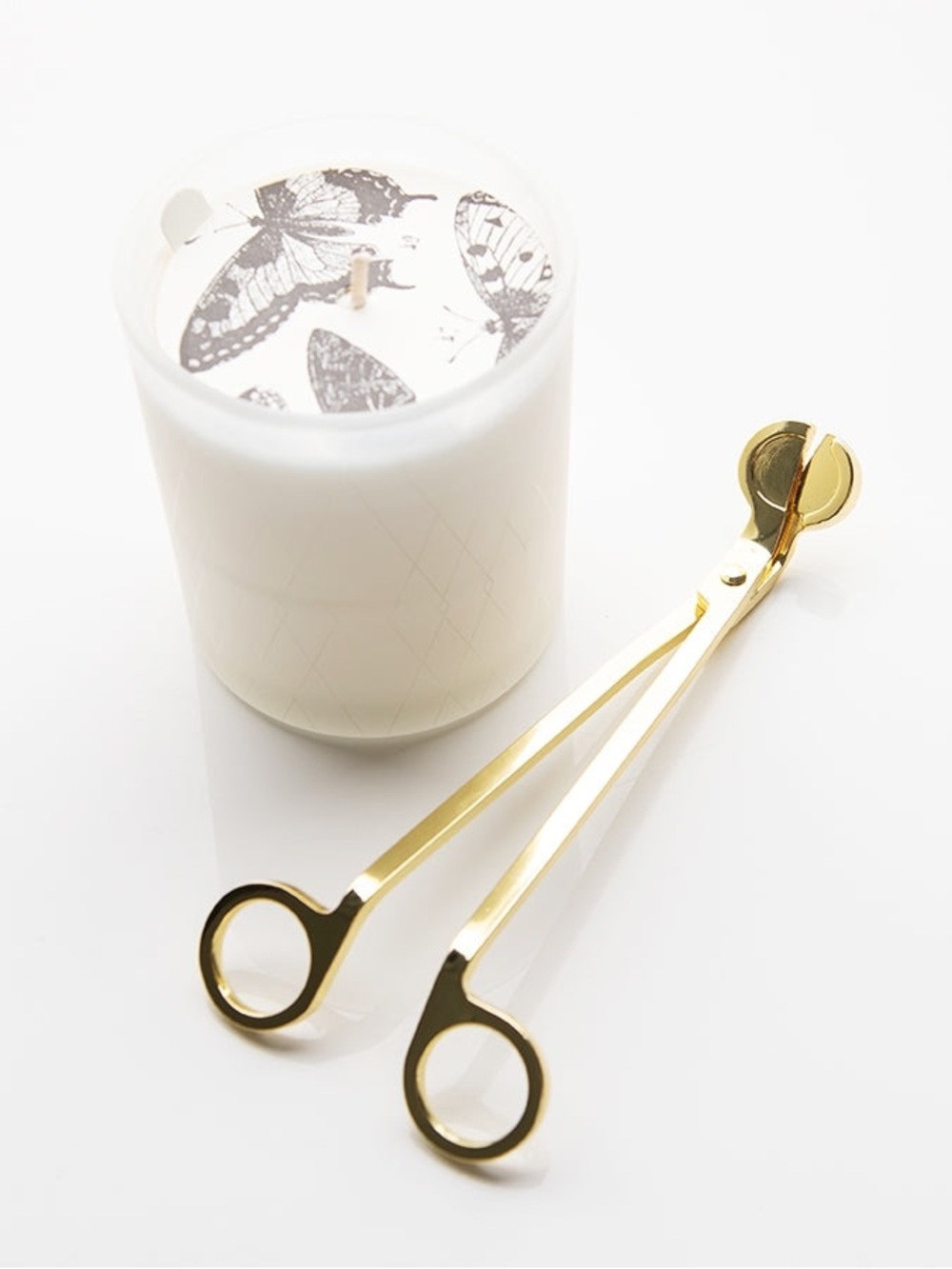 Gold Candle Wick Trimmer with Ceramic Butterfly Candle